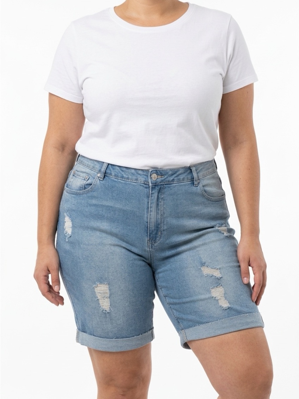 Ashley Stewart Jeans Shorts Womens Plus 32 Stretch Cuffed Ripped Bermuda $49